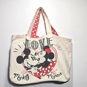 Mickey & Minnie Love Tote Bag - Cream and Red